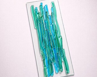 3D Fused Glass Wall Art: Coastal Blue Accent Panel