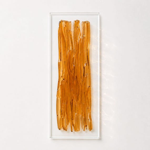 3D Amber Glass Wall Panel: Handmade Modern Fused Glass Art, Interior Design, Home Decor