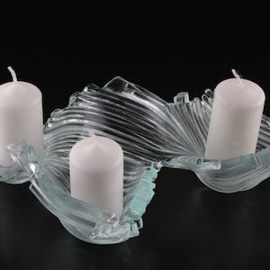Clear glass candle holder for three candles Functional fused glass art Table decoration Abstract hand-made centerpiece Home decor