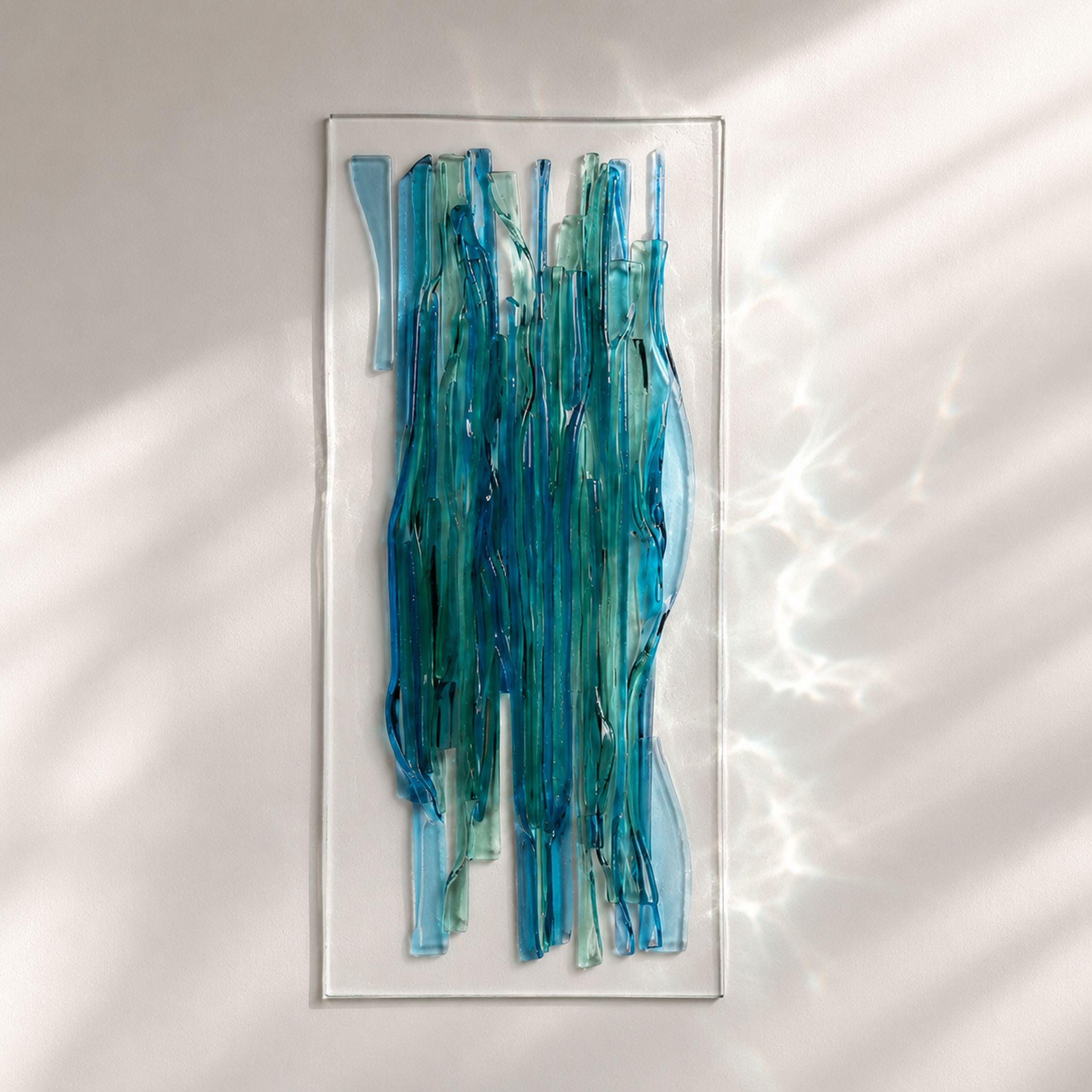 Ocean Blue Fused Glass Wall Art, 3D Abstract Glass Panel, Turquoise ...