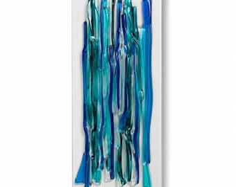 Arte murale in vetro fuso blu acqua - Pannello costiero fatto a mano, arredamento per la casa, design d'interni