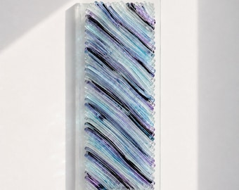 Fused Glass Wall Art: 3D Abstract Blue, Purple & Black, Handmade Luxury Décor