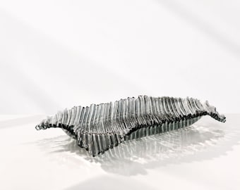 Grey Fused Glass Platter: Rectangular Abstract Tray, Handmade Art