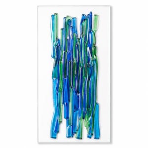 Fused Glass Wall Art | Blue Green Coastal Ribbon Panel| Blue Green Abstract Coastal Decor