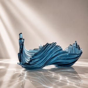 Handgemachter Kerzenhalter aus geschmolzenem Glas in blau: Abstrakte Vase, moderne funktionale Kunst, einzigartiges Wohndekor