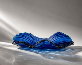Blue Fused Glass Plate, Handmade Table Centerpiece, Functional Art