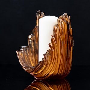 Portacandele e vaso per fiori unici in vetro ambrato Arte in vetro fuso Arredamento per la casa Opera d&#39;arte funzionale Portacandele moderno Portacandele in vetro