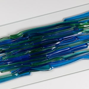 3D Wall art Fused glass Aqua blue waves art Large sea blue wall piece Ocean art Office wall accent Panel installation Interior design