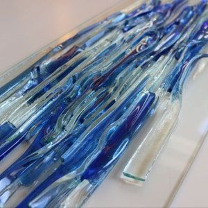 3D glass modern wall art Fused glass art Office wall panel Coastal and waves and ocean home decor Vertical wall accent Interior design