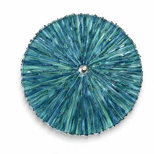 Handmade Blue Fused Glass Round Wall Art, 3D Coastal Statement Decor
