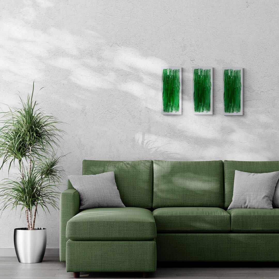 Green Modern Wall Art | Fused Glass 3D Wall Sculpture | Vertical Panel Installation | Wall ...