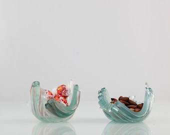 Clear fused glass bowls Set of 2 elegant functional art bowls Home decor set Handmade set Unique bowls for counter Glass centerpiece sets