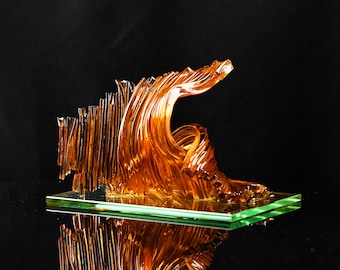 Sculpture en verre ambré | Grande sculpture en verre | Centre de table fusionné | Sculpture Grande | Art du verre fusionné | Art du verre moderne | Unique en son genre