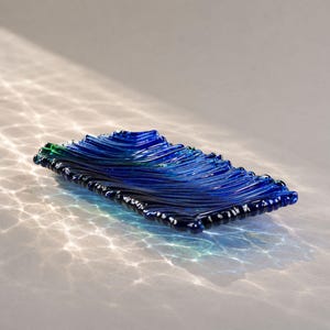 Handmade Blue Fused Glass Platter: Rectangular Serving Tray