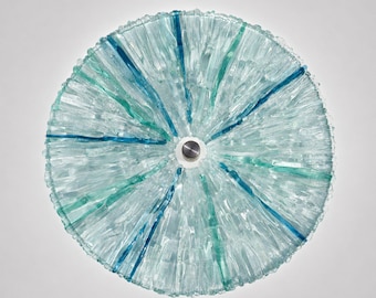 Azure Tide – Handmade Fused Glass Art | Coastal Glass Wall Sculpture | Modern Round Ocean Panel