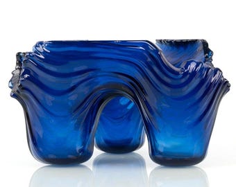 ヴィンテージ Ruda コバルト ブルー ガラス花瓶 – テクスチャー アート