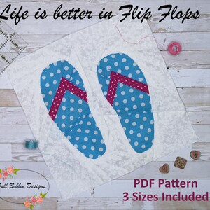 Flip-flops Foundation Paper Piecing-mönster (FPP), Quiltblock, PDF-mönster, 3 storlekar
