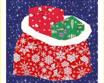 Christmas Sack, Foundation Paper Piecing Pattern (FPP), Quilt Block, PDF Pattern, 3 sizes