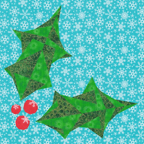 Holly, Foundation Paper Piecing Pattern (FPP), Quilt Block, PDF Pattern, 3 sizes