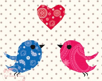 Love Birds, Foundation Paper Piecing Pattern (FPP), Quilt Block, PDF Pattern, 3 sizes
