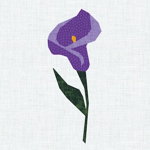 Calla Lily, Arum, Flower Foundation Paper Piecing Pattern (FPP), Quilt Block, PDF Pattern, 3 sizes