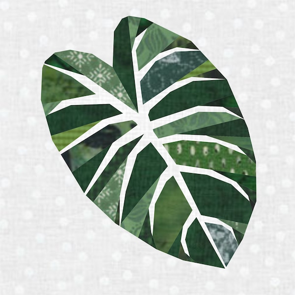 Elephant Ear Leaf Quilt Block Pattern, FPP (PDF) 4 sizes