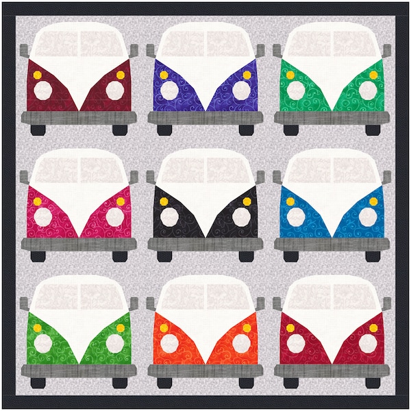 Kombi, Minibus, Foundation Paper Piecing Pattern (FPP), Quiltblock, PDF-Muster, 3 Größen