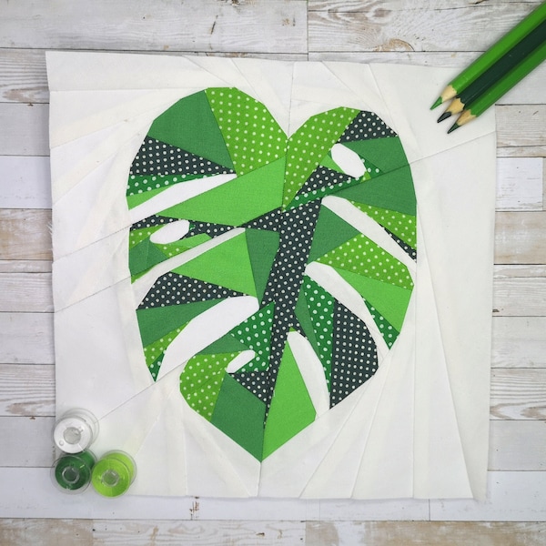 Tropical Leaf, Cheese Plant, Foundation Paper Piecing Pattern (FPP), Quilt Block, PDF Pattern, 4 sizes