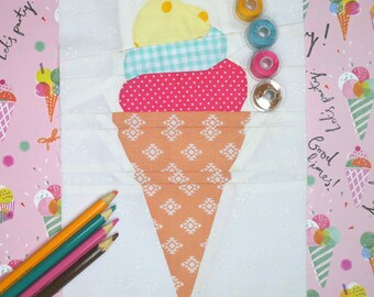 Modello per patchwork su carta (FPP) a tema gelato, blocco per quilt, modello PDF, taglia unica.