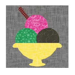 Sundae Fundae, Ice Cream, Foundation Paper Piecing Pattern (FPP), Quilt Block, PDF Pattern, 3 sizes