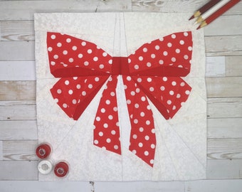Ribbons & Bows Foundation Paper Piecing Pattern (FPP), Quilt Block, PDF Pattern, 5 sizes