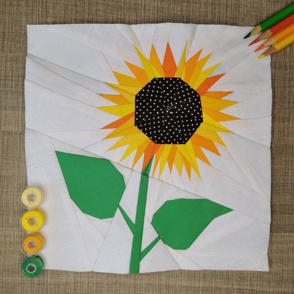 Sunflower, Foundation Paper Piecing Pattern (FPP), Quilt Block, PDF Pattern, 3 sizes
