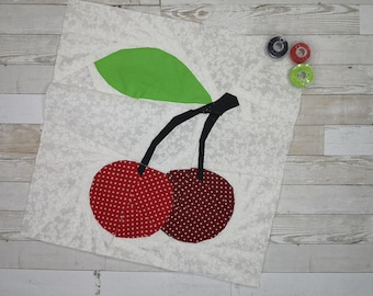 Sweet Cherries Foundation Paper Piecing Pattern(FPP), Quilt Block, PDF Pattern, 3 Sizes