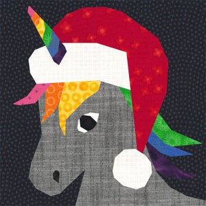 Unicorn Christmas, Foundation Paper Piecing Pattern (FPP), Quilt Block, PDF Pattern, 4 sizes