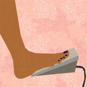 Sewing in Bare Feet Quilt Block: FPP Pattern, 5 Sizes (PDF Pattern)