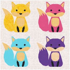 Foxy Fox, Foundation Paper Piecing Pattern (FPP), Blocco trapunta, Modello PDF, 4 dimensioni