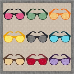 Días soleados, gafas de sol, patrón de patchwork con papel base (FPP), bloque de colcha, patrón en PDF, 3 tamaños