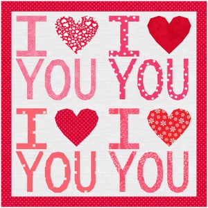 I Love You, Foundation Paper Piecing Pattern (FPP), Quilt Block, PDF Pattern, 3 sizes