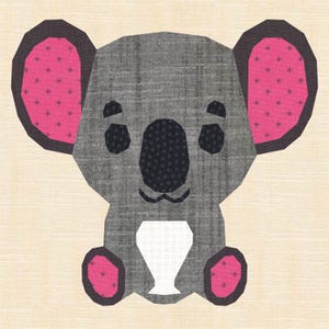 Koala, modello per patchwork in carta Kuddles Foundation (modello FPP), blocco trapuntato, modello PDF, 4 misure