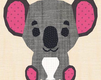 Koala Quilt Block Pattern: Nature Animals FPP (PDF Pattern, 4 sizes)