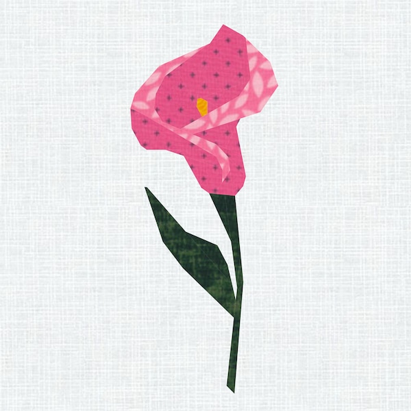 Calla Lily-quiltblok, paper-piecingpatroon foundation (pdf) 3 maten
