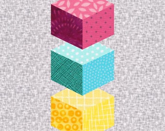 Blocs de construction, motif d'assemblage de papier de base (FPP), bloc de courtepointe, motif PDF, 3 tailles