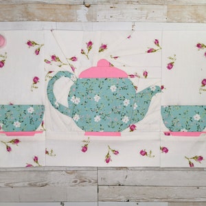 Thé pour deux, tasses à thé et théière, Foundation Paper Piecing Pattern (FPP), Quilt Block, PDF Pattern, 2 tailles