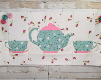Tea for Two, Teacups and Teapot, Foundation Paper Piecing Pattern (FPP), Quilt Block, PDF Pattern, 2 sizes