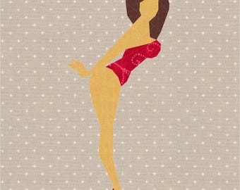 Modelo Pin Up, Patrón de Paper Piecing (Patrón FPP), Bloque de Edredón, 3 tamaños