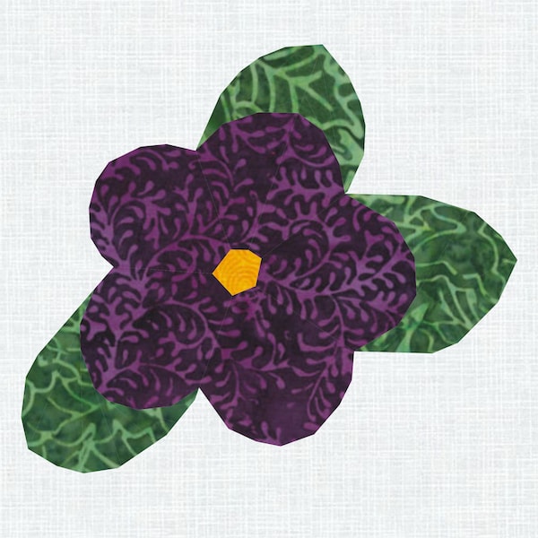 African Violet Flower Foundation Paper Piecing Pattern (FPP), Quilt Block, PDF Pattern, 4 sizes