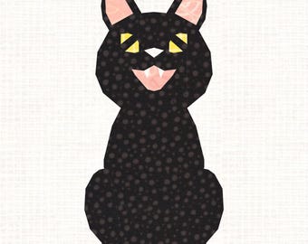 Lucky Black Cat, Foundation Paper Piecing Pattern (FPP), Quilt Block, PDF Pattern, 5 sizes