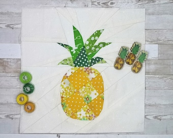 Fond de teint ananas, motif d'assemblage de papier (FPP), bloc de courtepointe, motif PDF, 3 tailles