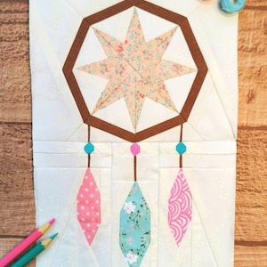 Catch a Dream, Dreamcatcher, Foundation Paper Piecing Pattern (FPP), Quilt Block, Modello PDF, 3 dimensioni