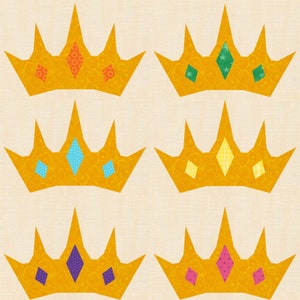 Princess Crown, Foundation Paper Piecing Pattern (FPP), Quilt Block, PDF Pattern, 4 sizes